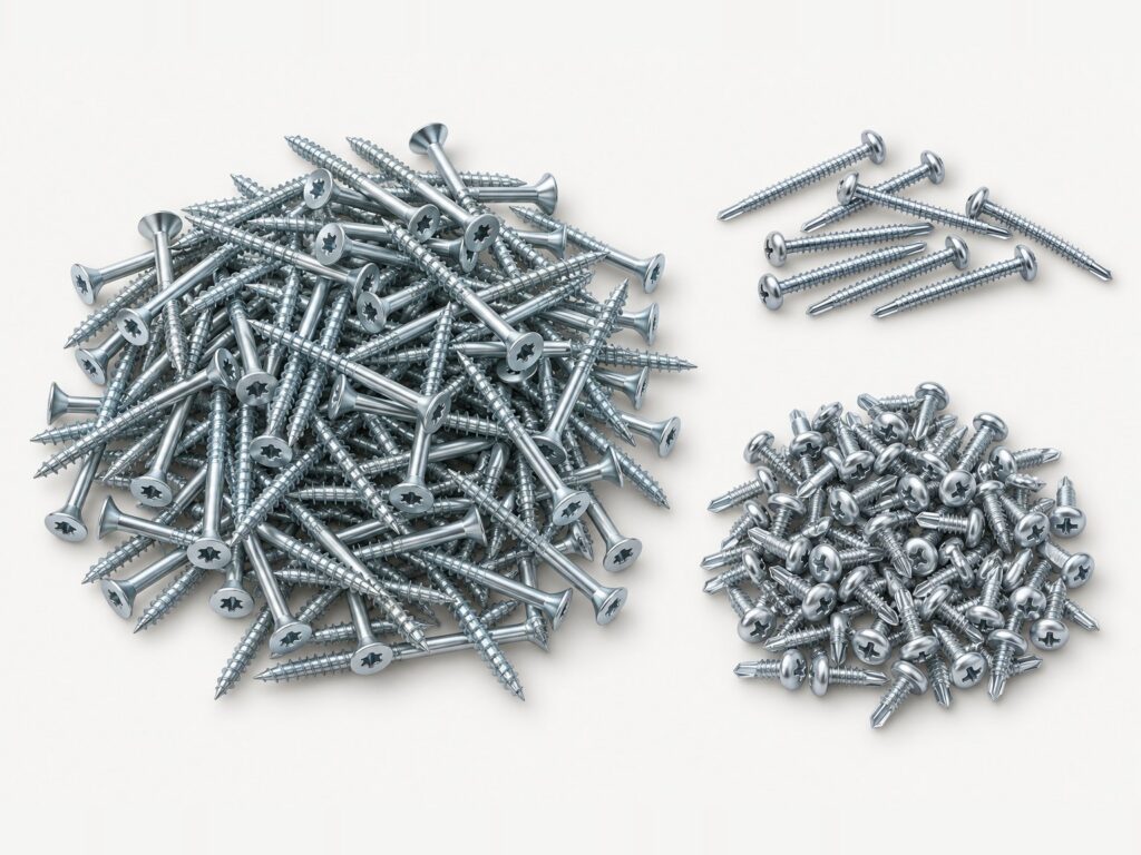 Schrauben-Satz für Holzunterbau: Torx-Holzschrauben 5 × 60 mm, lange Bohrschrauben 4,2 × 45 mm und kurze Bohrschrauben 4,2 × 16 mm